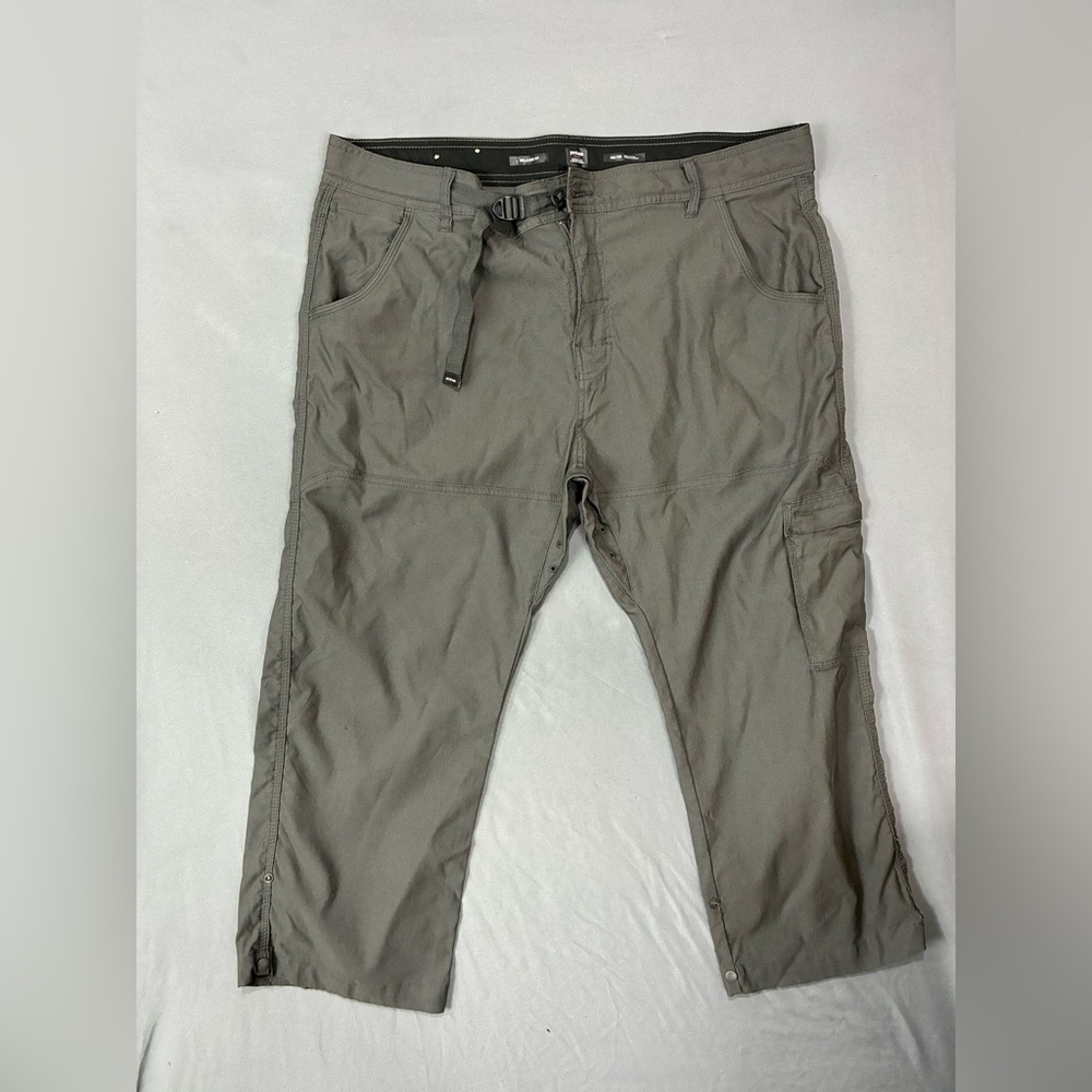 Prana Stretch Zion Pant Belted Cargo Mens 40x30 Straight Leg Snap Roll Up Green